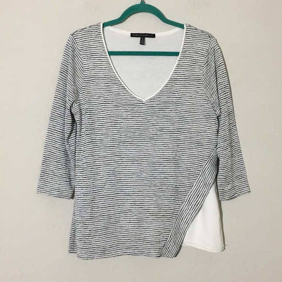 White House Black Market Tops - WHBM Striped Asymmetrical 3/4 Sleeve Blouse